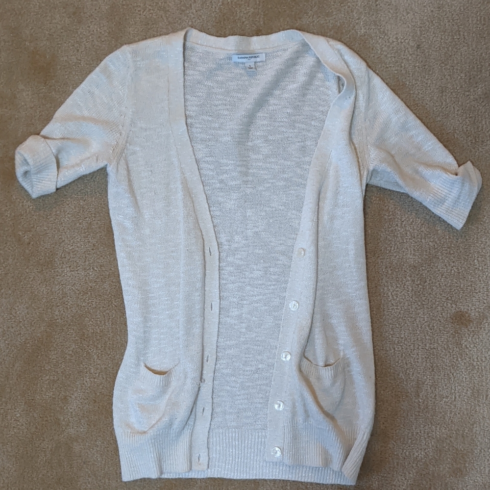 Banana Republic Cream Half Sleeve Cardigan